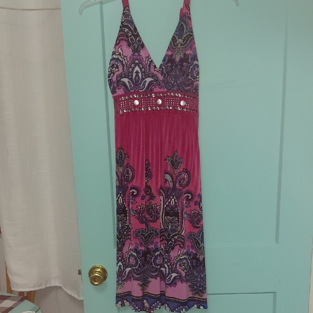 Magic Pink Embellished Halter Midi Dress